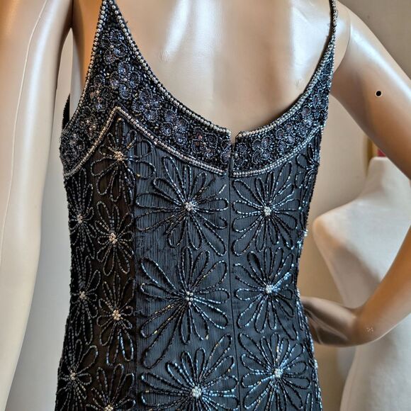 Vintage 90s Papell Boutique Midi Dress Beaded Silk Prom Formal Whimsygoth 10 - Picture 13 of 16
